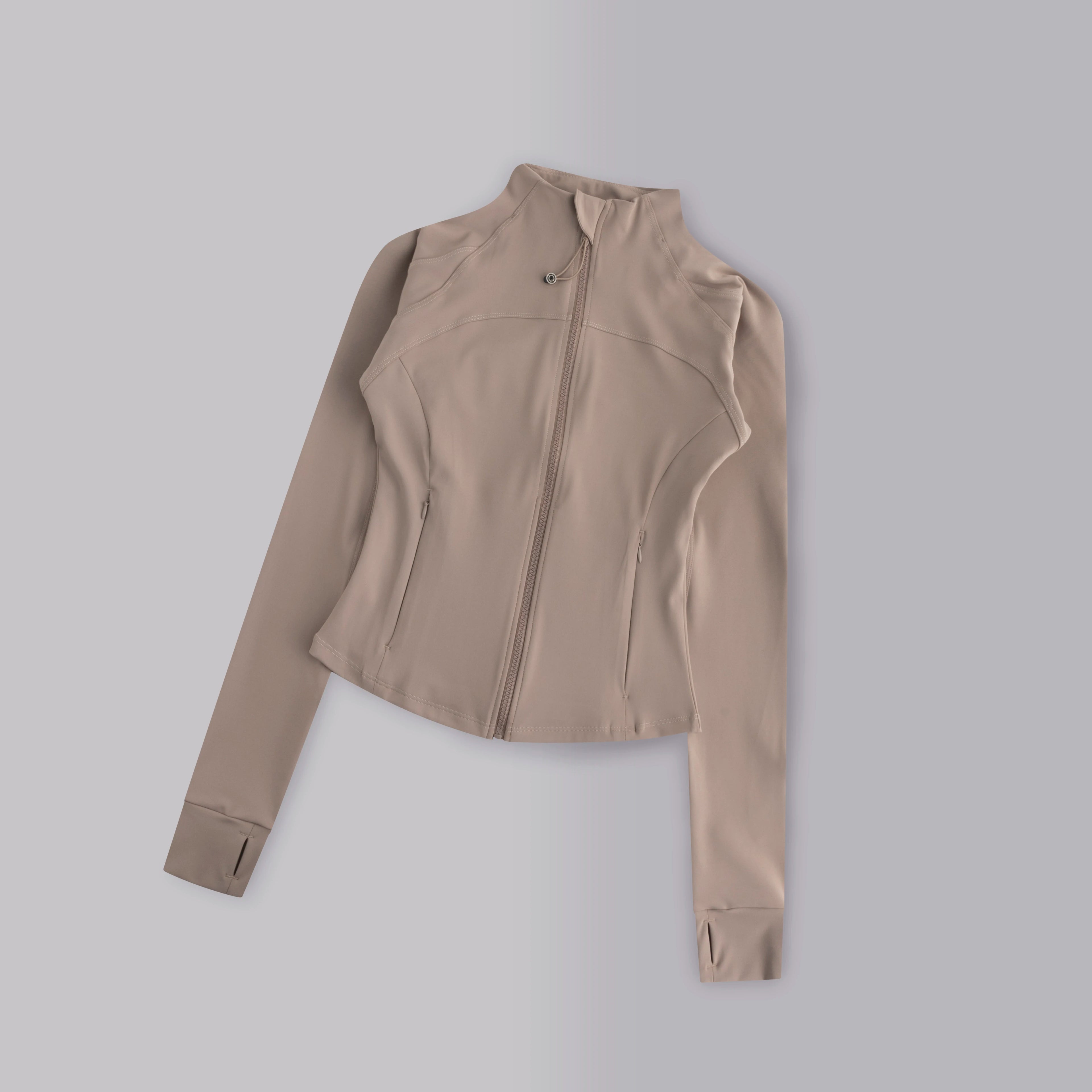 Gym Women's Full Zipper Yoga Top With Thumbholes Fitness Running Jacket Stretch Fit Long Sleeve Round Neck Top Sportswear
