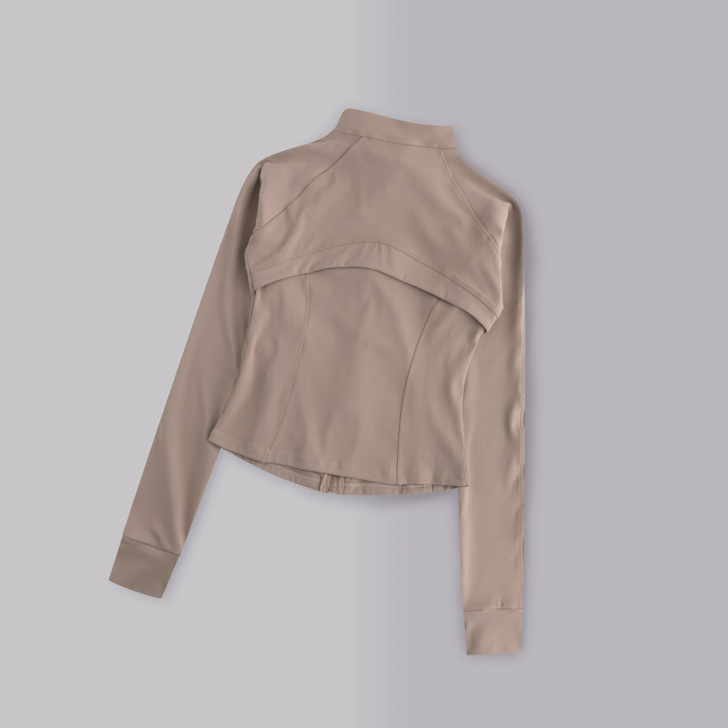 Gym Women's Full Zipper Yoga Top With Thumbholes Fitness Running Jacket Stretch Fit Long Sleeve Round Neck Top Sportswear