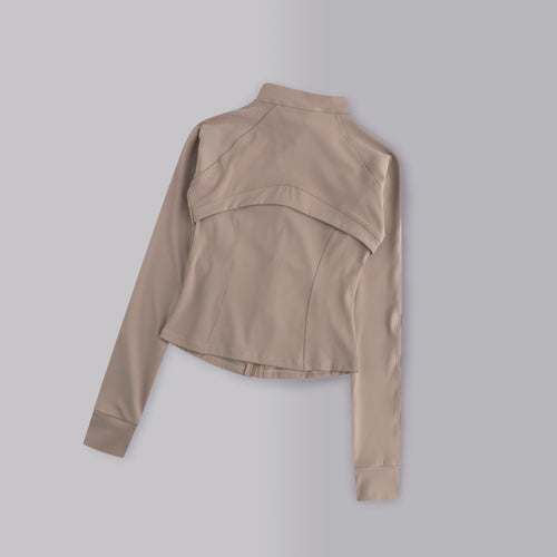 Gym Women's Full Zipper Yoga Top With Thumbholes Fitness Running Jacket Stretch Fit Long Sleeve Round Neck Top Sportswear