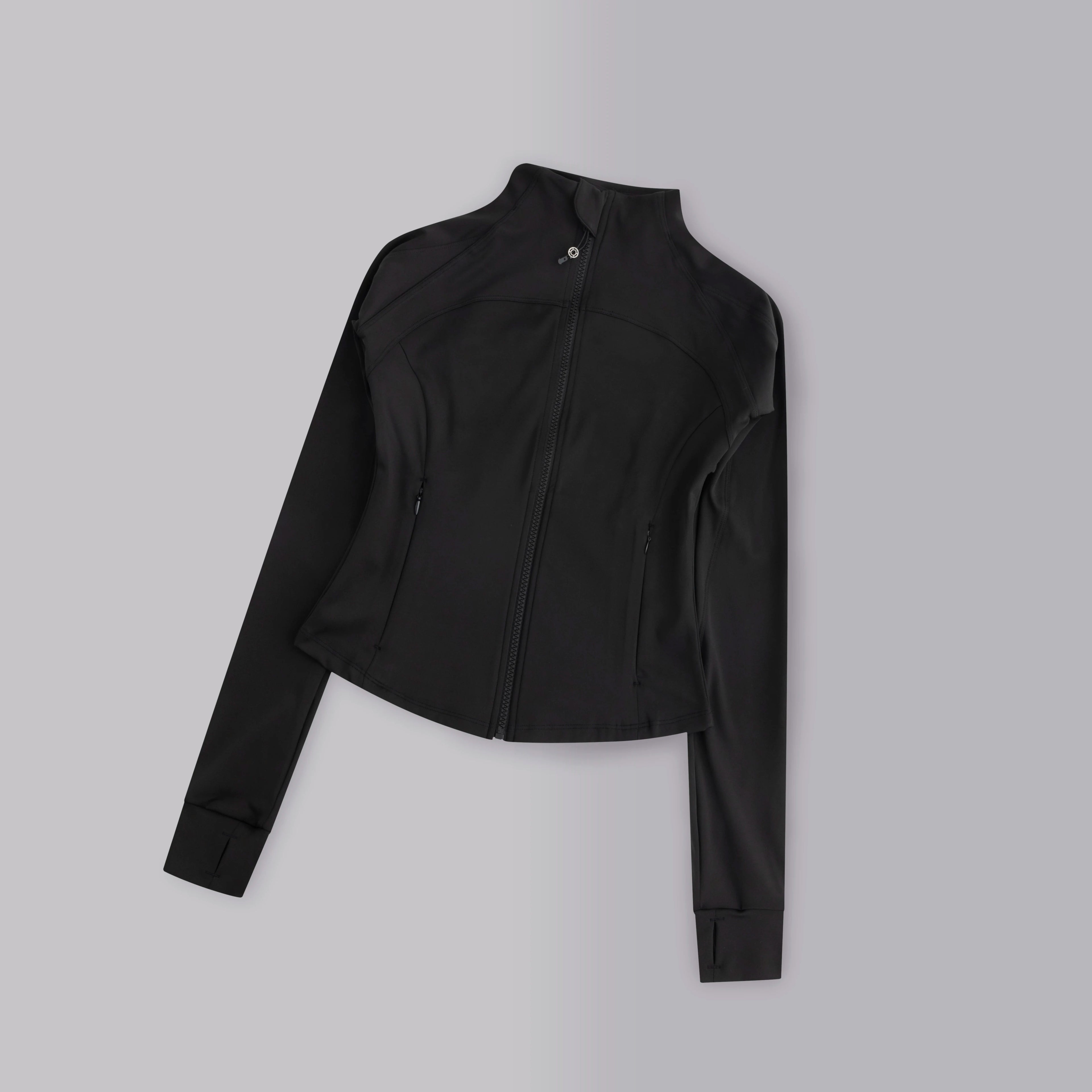 Gym Women's Full Zipper Yoga Top With Thumbholes Fitness Running Jacket Stretch Fit Long Sleeve Round Neck Top Sportswear